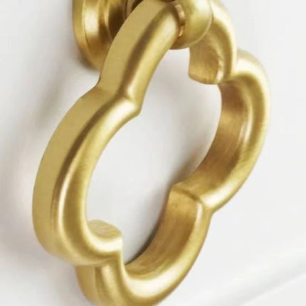 Gold Plum Blossom Cabinet Pull Handle — Solid Brass Single Hole Ring Pull, Set of 4