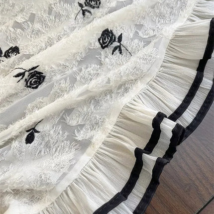 Black Lace Rose Embroidered Window Curtain – Semi-Sheer