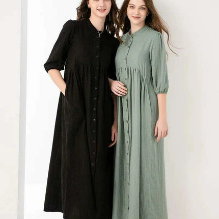 Breezy 3/4 Sleeve Cotton Maxi Dress | Comfortable Summer Gauze Dress with Inner Lining