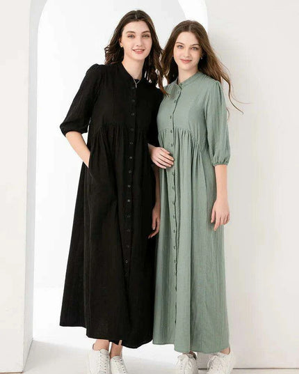 Breezy 3/4 Sleeve Cotton Maxi Dress | Comfortable Summer Gauze Dress with Inner Lining