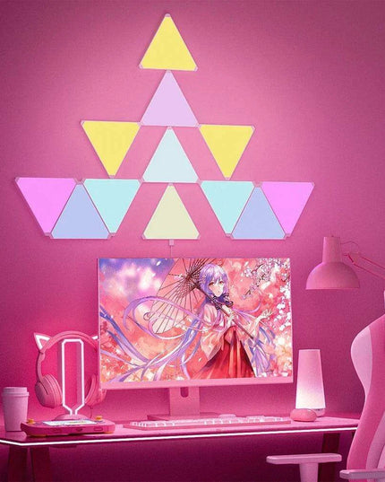 Colorful Geometric LED Triangle Wall Light with Music Sync & Customizable Ambiance - Ideal for Gaming and Relaxation Spaces