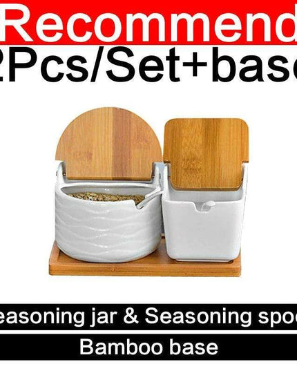 Chic European Ceramic Spice Storage Set with Salt Box & Condiment Organizer