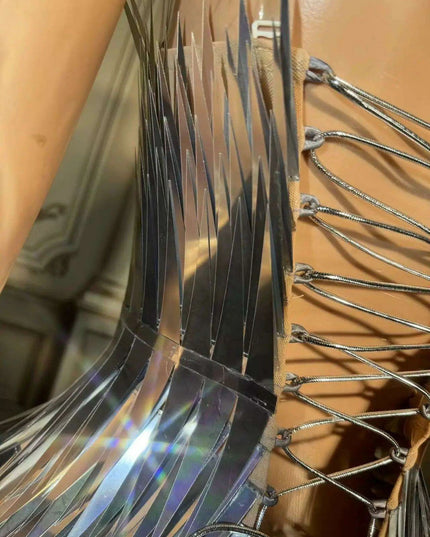 Stunning Silver Sequin Mermaid Gown with Deep V Neck and High Side Slit for Glamorous Nights