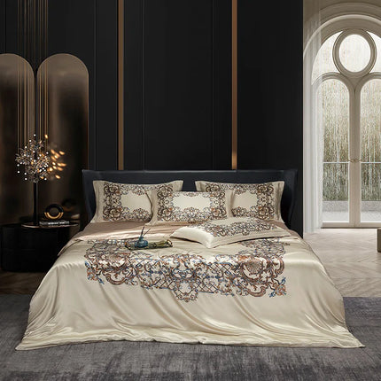 Mulberry Silk Bedding Set — 4-Piece Vintage Boho Design, 22mm
