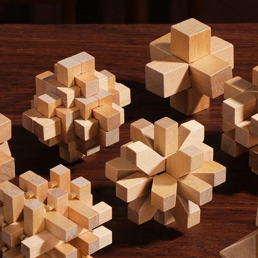 Luban Lock 9-Piece Wooden Puzzle Set - Engaging 3D Brain Teaser for All Ages, Educational IQ Challenge