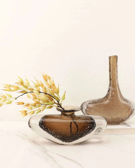 Brown Glazed Glass Vase with Bubble Pattern - Versatile Home Decor Accent for Flowers & Terrariums