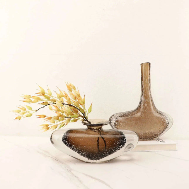 Brown Glazed Glass Vase with Bubble Pattern - Versatile Home Decor Accent for Flowers & Terrariums