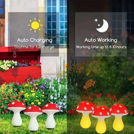 Solar Crackle Mushroom Garden Lights | Red, 8 / 12 / 20 Pack, ABS Stakes