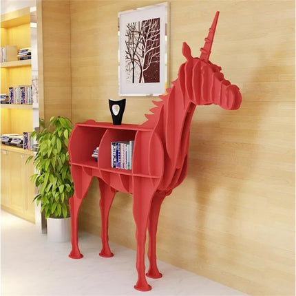 PVC Creative Bookshelf Unicorn Sculpture Shelf Entrance Table Shop Win