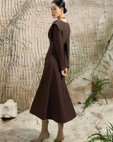 Sleek Asymmetrical V-neck Brown Evening Dress
