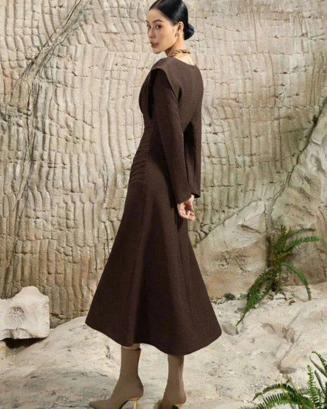 Sleek Asymmetrical V-neck Brown Evening Dress