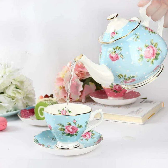 Floral Elegance Bone China Teapot - Luxurious 1000ML Capacity for Tea and Coffee