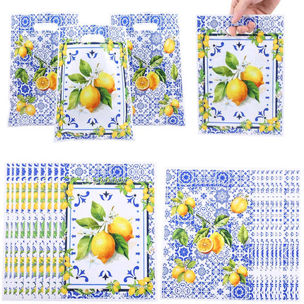 Blue & White Porcelain Lemon Party Supplies | 50-Piece Set