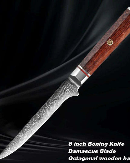 Luxurious 7-Piece Damascus Steel Knife Set with Artisan Rosewood Handles