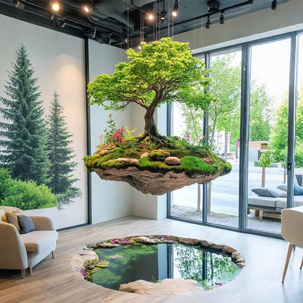 Dream floating island landscape simulation green plant rockery stone hanging moss plant landscaping commercial window creative dream-floating-island-landscape-simulation-green-plant-rockery-stone-hanging-moss-plant-landscaping-commercial-window-creative