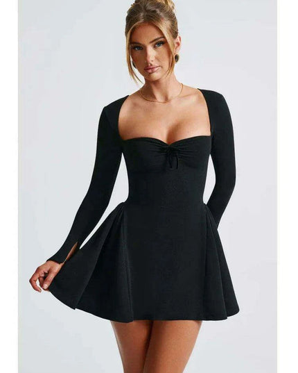 Chic Long Sleeve Bodycon Dress with Square Neckline and Stylish Lace-Up Features for Elegant Occasions