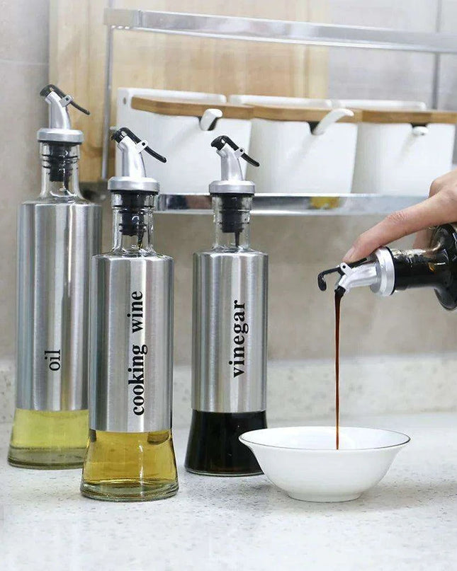 Chic Stainless Steel Oil Dispensing and Spice Jar Ensemble - Transform Your Cooking Journey