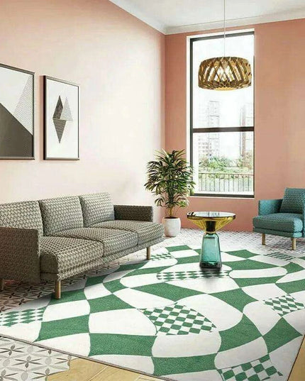 Elegant Green Checkerboard Area Rug for Sophisticated Home Interiors