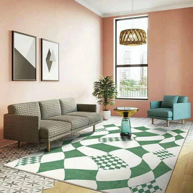 Elegant Green Checkerboard Area Rug for Sophisticated Home Interiors