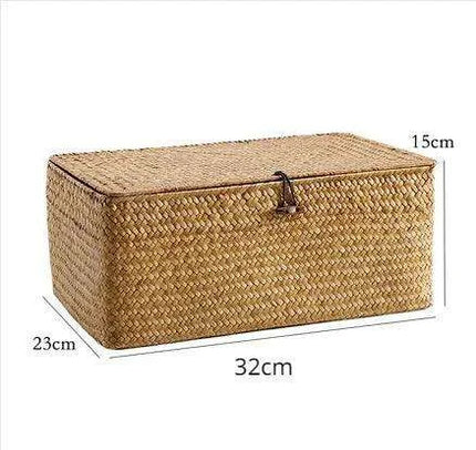 Natural Seagrass Woven Storage Container with Lid - Stylish Basket for Bath Essentials, Cosmetics, and Towels