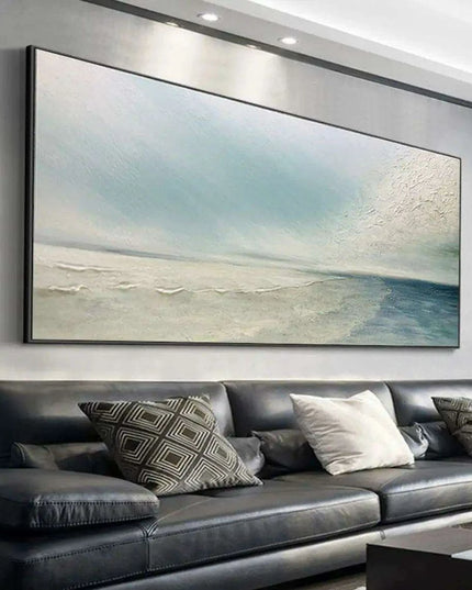 Serene Coastal Retreat Hand-Painted Canvas Art: Tranquil Beachscape for Your Home