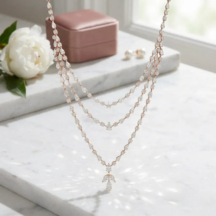 Multi-layer Pear Cut Moissanite Necklace S925 Sterling Silver Elegant Bridal Wedding Jewelry for Women multi-layer-pear-cut-moissanite-necklace-s925-sterling-silver-elegant-bridal-wedding-jewelry-for-women