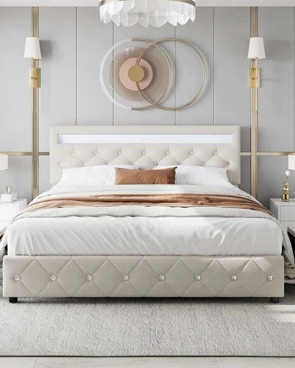 Luxurious LED Velvet Platform Bed with Versatile Storage and Elegant Tufted Finish - Transform Your Bedroom into a Stylish Retreat