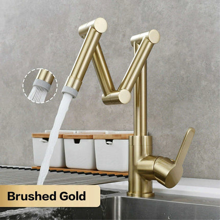Versatile Brass Kitchen Faucet with Space-Saving Foldable Design