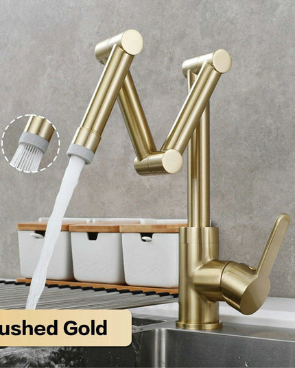 Versatile Brass Kitchen Faucet with Space-Saving Foldable Design