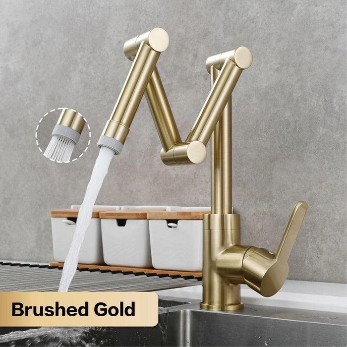 Versatile Brass Kitchen Faucet with Space-Saving Foldable Design