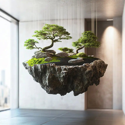 Dream floating island landscape simulation green plant rockery stone hanging moss plant landscaping commercial window creative dream-floating-island-landscape-simulation-green-plant-rockery-stone-hanging-moss-plant-landscaping-commercial-window-creative