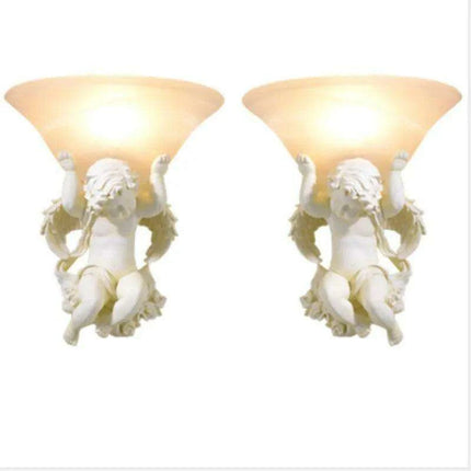 Charming Beige Angelic Resin LED Wall Light - Stylish E27 Home Illumination Fixture