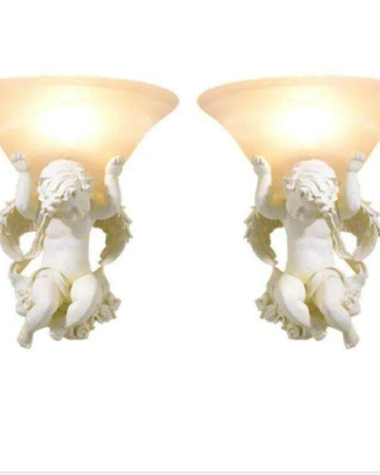 Charming Beige Angelic Resin LED Wall Light - Stylish E27 Home Illumination Fixture