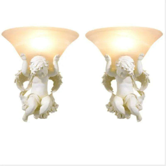 Charming Beige Angelic Resin LED Wall Light - Stylish E27 Home Illumination Fixture