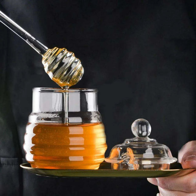 Elegant Clear Glass Honey Jar Collection with Dipper and Lid - Perfect for Any Occasion