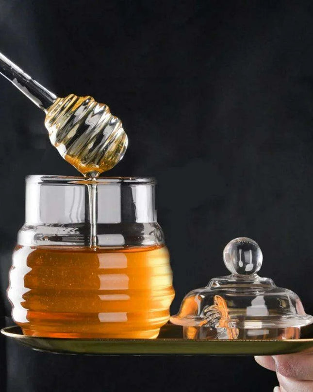 Elegant Clear Glass Honey Jar Collection with Dipper and Lid - Perfect for Any Occasion