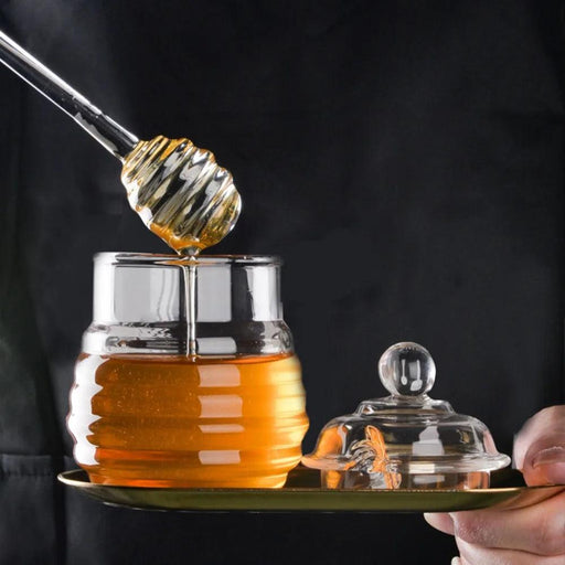 Elegant Clear Glass Honey Jar Collection with Dipper and Lid - Perfect for Any Occasion