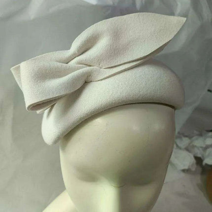 Chic Women's Vintage Wool Felt Beret Hat with Bow - Elegant Fedora for Weddings and Formal Events