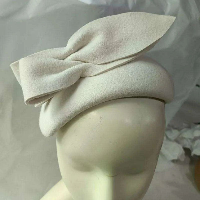 Chic Women's Vintage Wool Felt Beret Hat with Bow - Elegant Fedora for Weddings and Formal Events