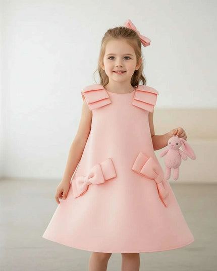 Charming Pink Bow Dress for Girls - Perfect for Spring and Autumn Parties and Weddings