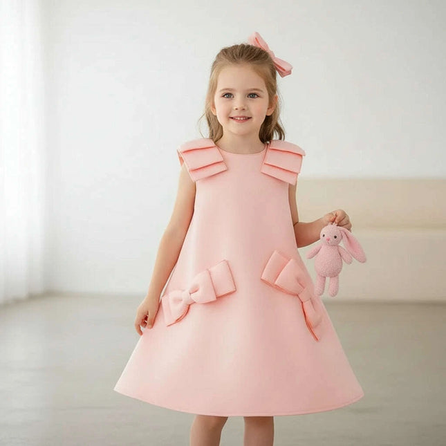 Charming Pink Bow Dress for Girls - Perfect for Spring and Autumn Parties and Weddings