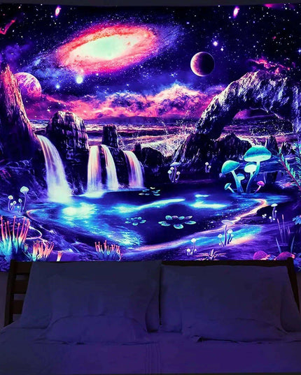 Neon Skull Tapestry Set - Eye-Catching UV Reactive Halloween Decor for Your Home