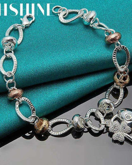 Radiant 925 Sterling Silver Heart Lock Clover Bracelet with Dazzling Zircon Stones