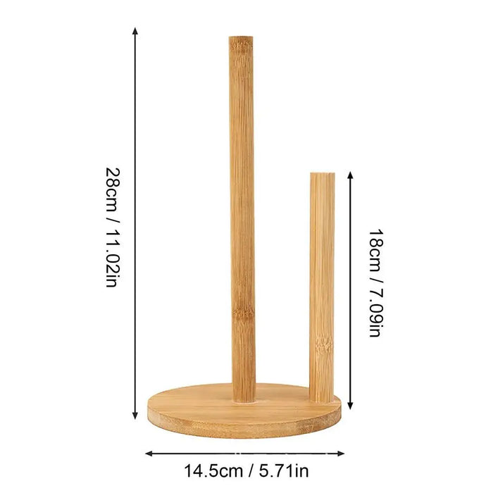 Bamboo Wood Roll Paper and Cling Film Organizer Stand for Kitchen and Bathroom Storage