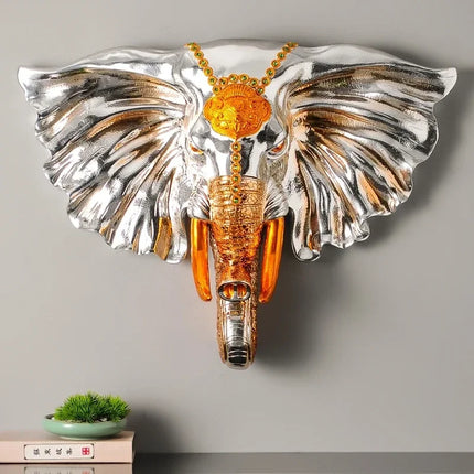 Creative Wall Hanging Silvery Elephant Sculpture Home Decoration Livin