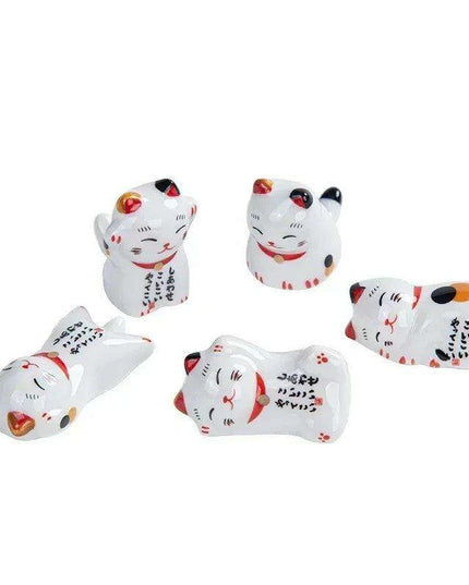 Charming Maneki Neko Ceramic Chopsticks Rest - Infuse Your Dining Experience with Japanese Good Fortune