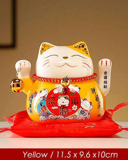 Adorable 4.5 Inch Battery-Operated Ceramic Lucky Cat - A Charming Good Luck Figurine for Home and Gifting
