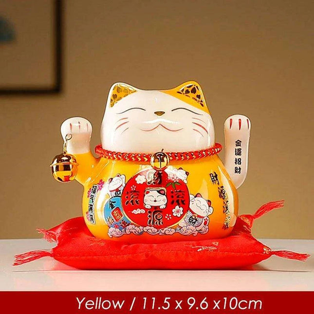 Adorable 4.5 Inch Battery-Operated Ceramic Lucky Cat - A Charming Good Luck Figurine for Home and Gifting