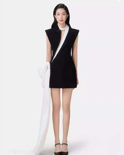 Asymmetrical Summer Dress with Contrast Ribbon Bow