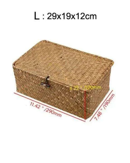 Natural Seagrass Woven Storage Container with Lid - Stylish Basket for Bath Essentials, Cosmetics, and Towels